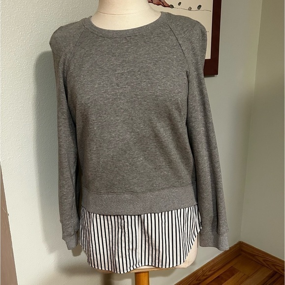 Derek Lam 10 Crosby Dark Gray Raglan Sweatshirt w/striped shirt-tail | Size Med - Picture 4 of 10